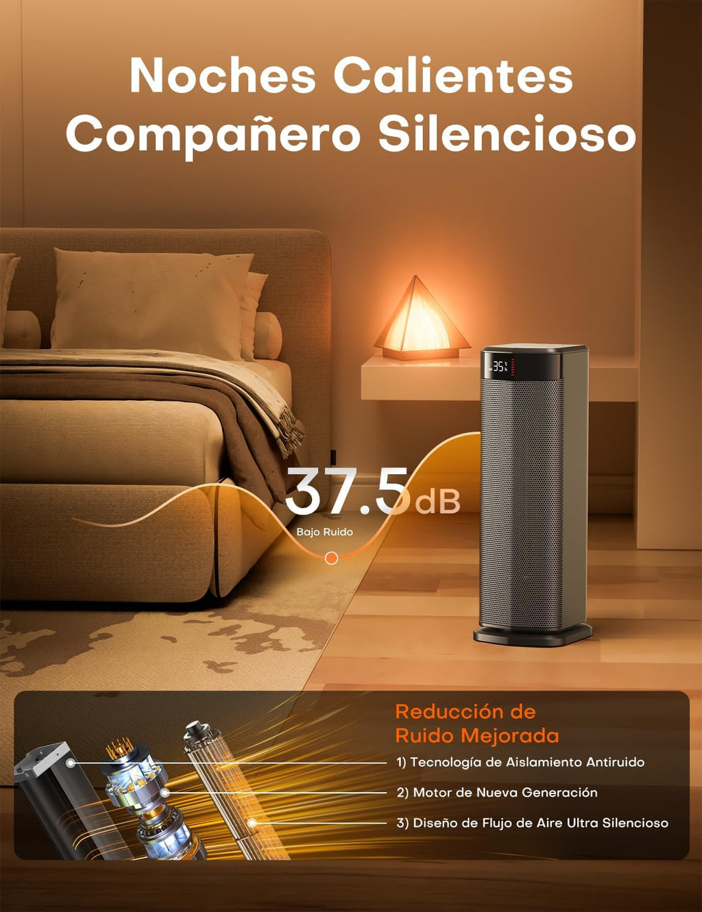 Low Consumption Heater, 2000W PTC Heater, 4 Modes, ECO Mode, Thermostat, 90° Oscillation, 24H Timer, Remote Control, Tip-Over Protection and Overheating for Indoor