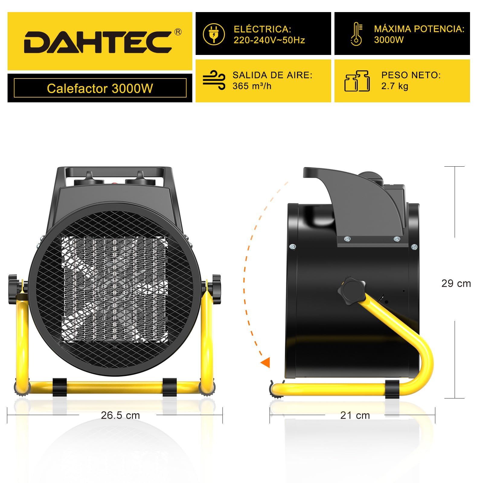 Ceramic Heater 2000W - Low Consumption - Portable Electric Radiator - Fast Heating in 3 s - Suitable for Homes, Bathrooms and Construction Sites