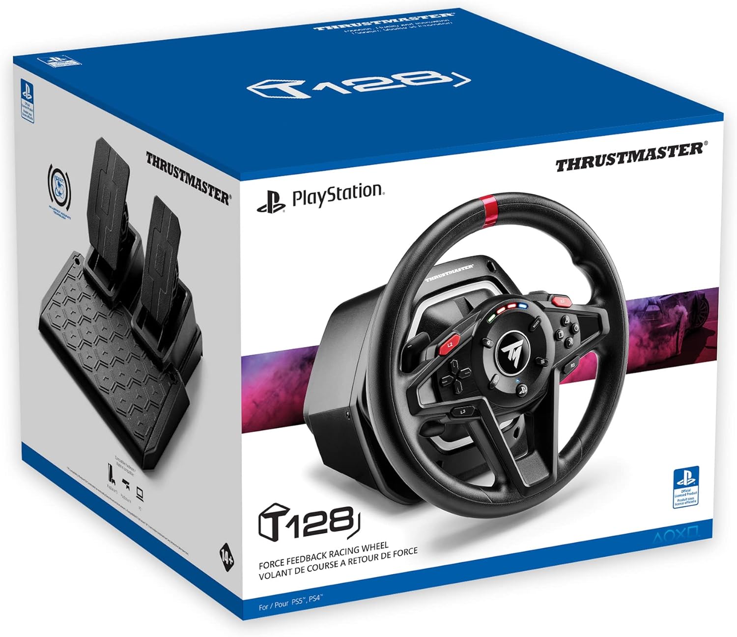 Thrustmaster T128, Volante de Carreras Force Feedback con Pedales Magnéticos, PlayStation 5, PlayStation 4, PC