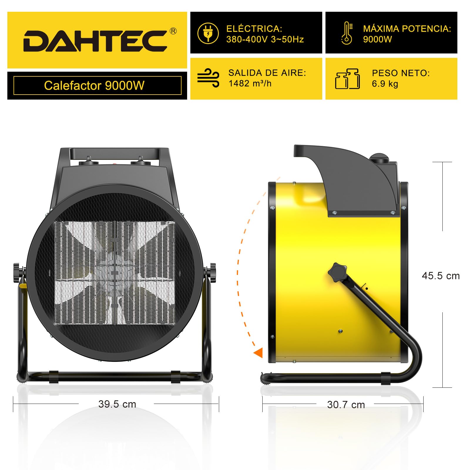 Ceramic Heater 2000W - Low Consumption - Portable Electric Radiator - Fast Heating in 3 s - Suitable for Homes, Bathrooms and Construction Sites