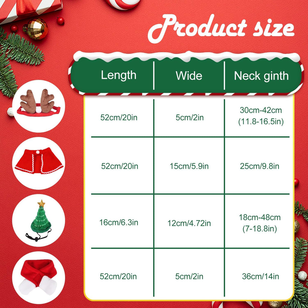 Christmas Costume for Pets, 4 Pieces Christmas Accessories Pet Clothes, Christmas Costumes for Cats Dogs with Hat, Reindeer Antlers Headband, Scarf, Mantle, for Dogs Cats