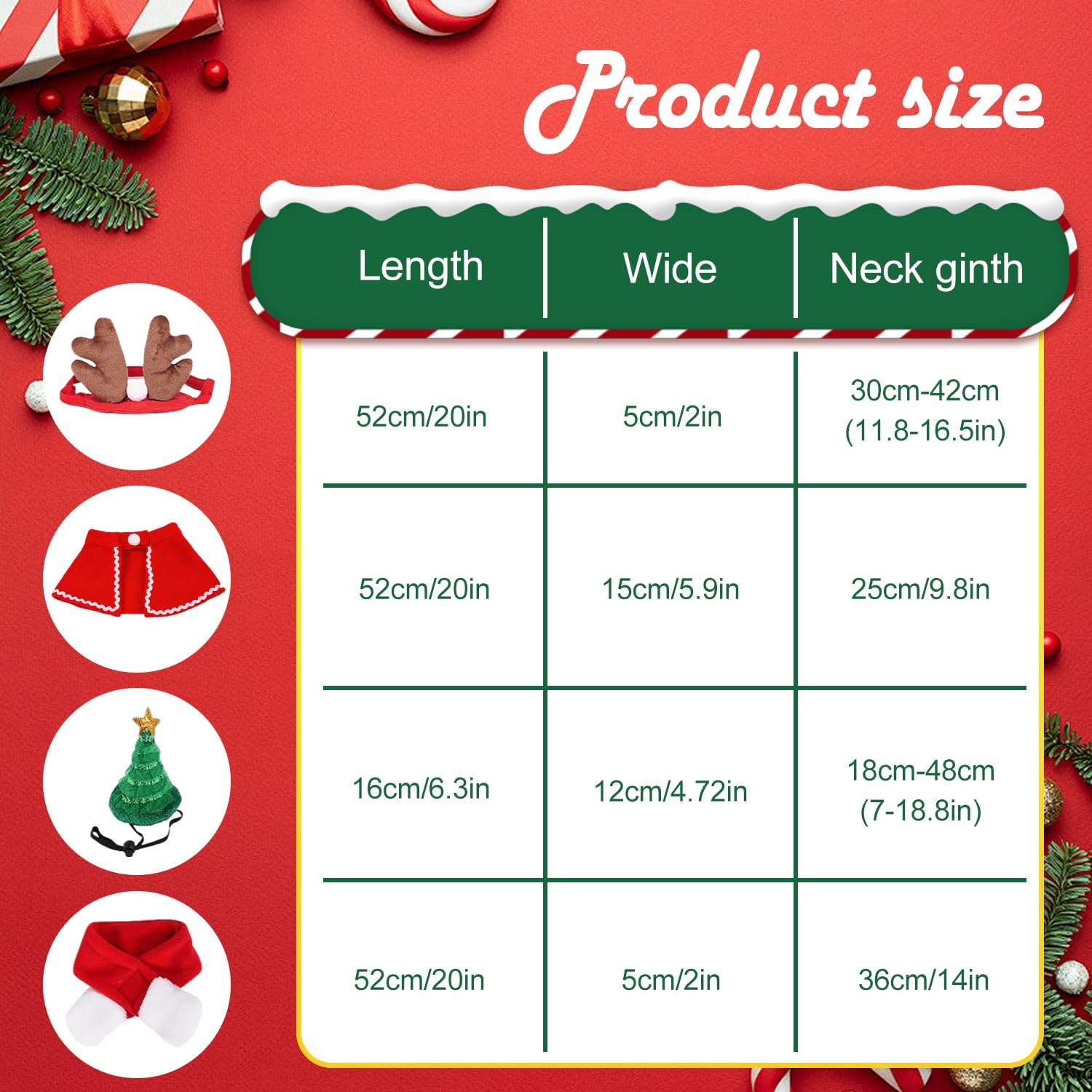 Christmas Costume for Pets, 4 Pieces Christmas Accessories Pet Clothes, Christmas Costumes for Cats Dogs with Hat, Reindeer Antlers Headband, Scarf, Mantle, for Dogs Cats