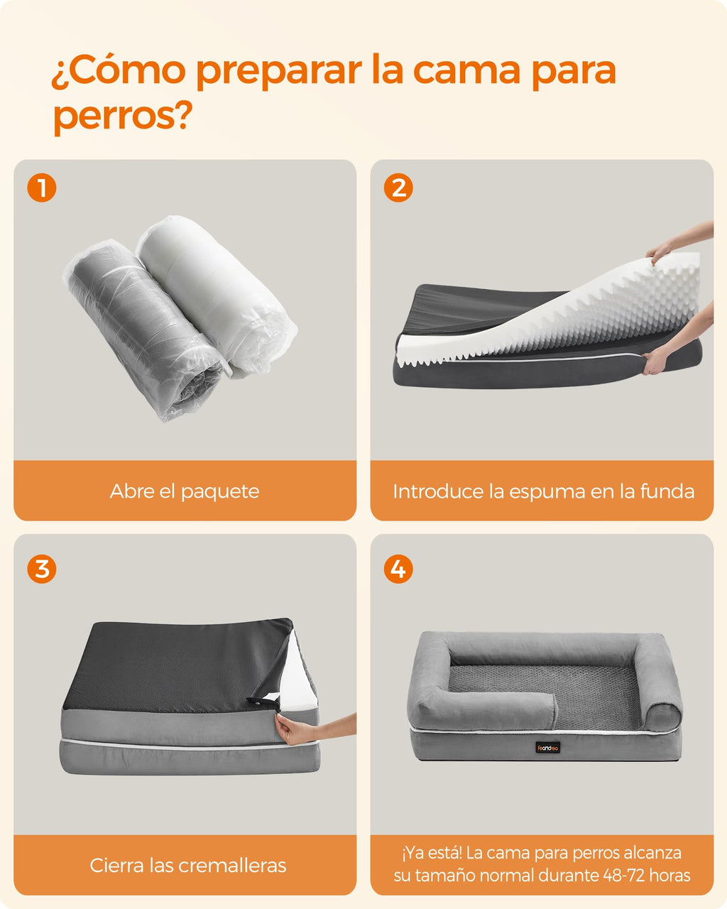 Feandrea Orthopedic Dog Bed, Sofa, Pet Bed, Soft Padding, Raised Edges, Removable and Washable Cover, 122 x 85 x 20 cm, Non-Slip, Osucro Grey PGW078G01