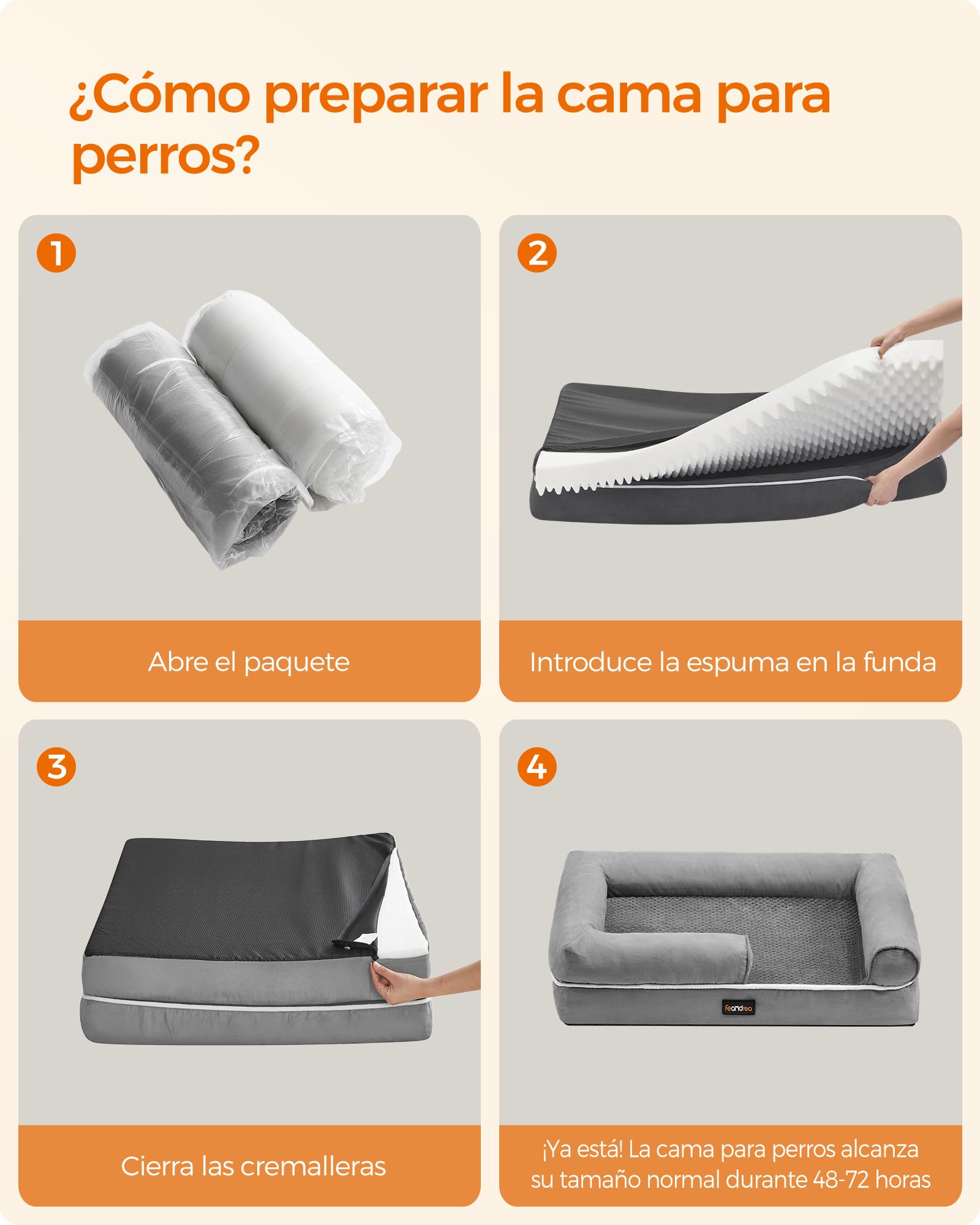 Feandrea Orthopedic Dog Bed, Sofa, Pet Bed, Soft Padding, Raised Edges, Removable and Washable Cover, 122 x 85 x 20 cm, Non-Slip, Osucro Grey PGW078G01