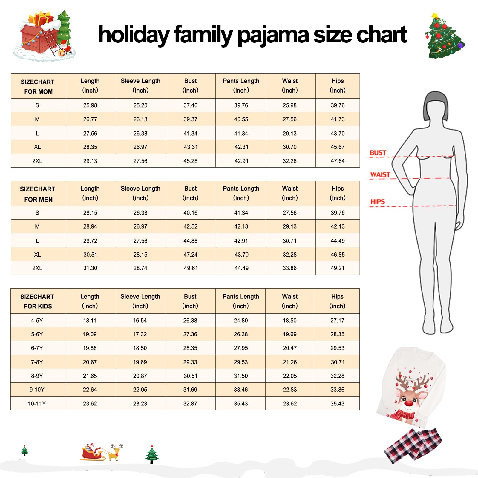 Christmas Family Pajamas, Christmas Family Pajamas Set, Long Sleepwear, Sleeping Sleeves, Cute Elk Print, Suitable for Women, Men, Kids and Baby, Red