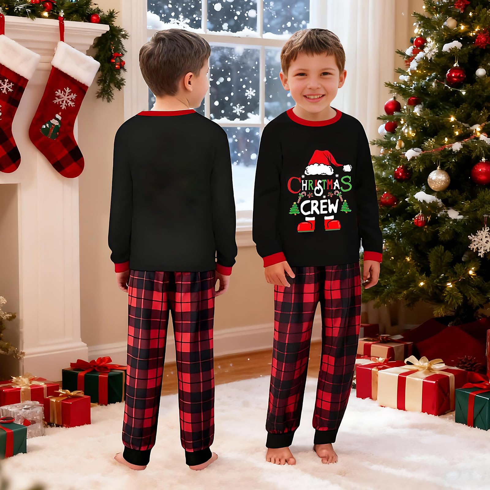 Christmas Family Pajamas, Christmas Family Pajamas Set, Long Sleepwear, Sleeping Sleeves, Cute Elk Print, Suitable for Women, Men, Kids and Baby, Red