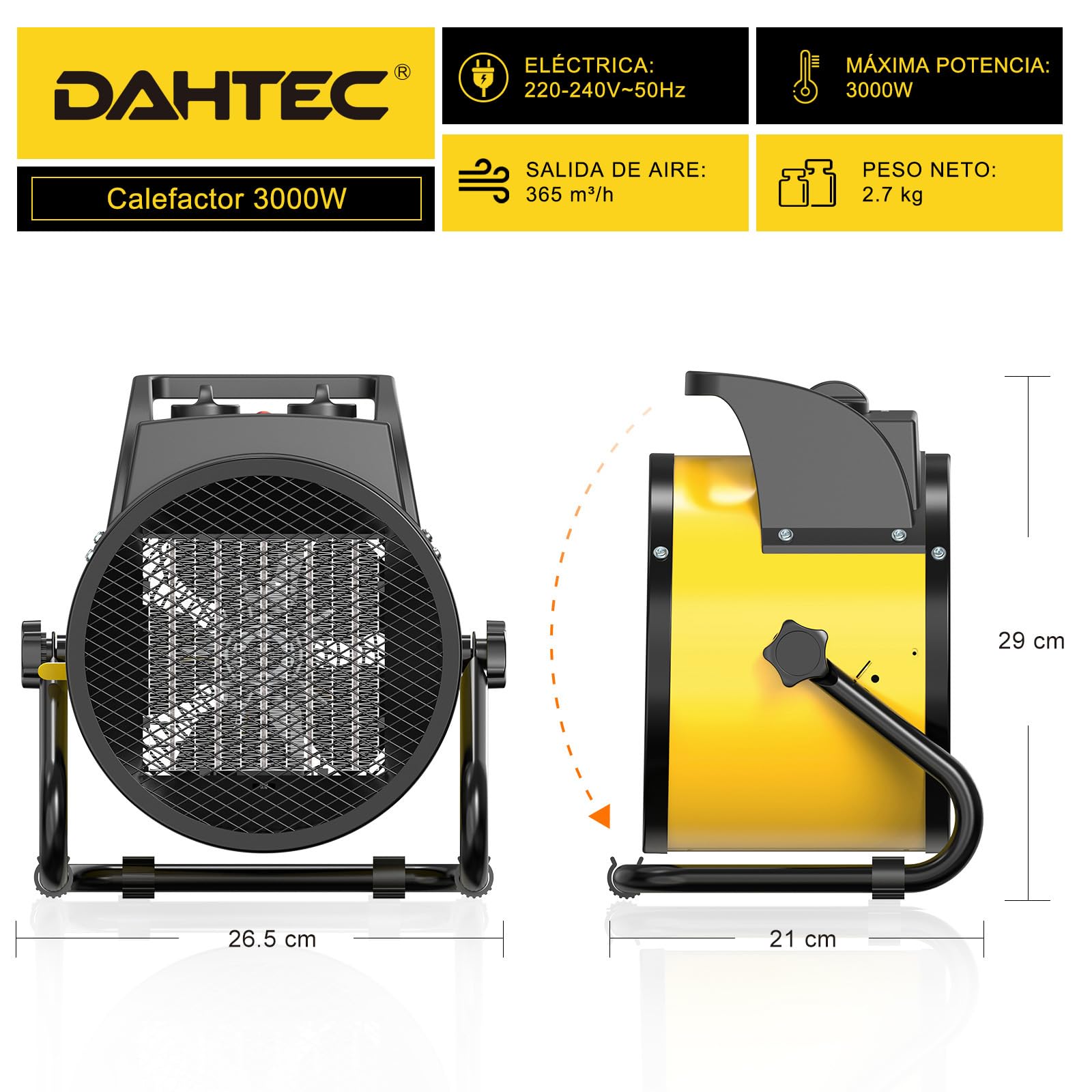 Ceramic Heater 2000W - Low Consumption - Portable Electric Radiator - Fast Heating in 3 s - Suitable for Homes, Bathrooms and Construction Sites