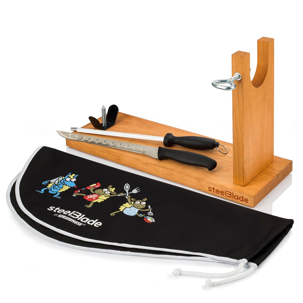 Ham Holder + Kukuxumusu Ham Cover + Ham Knife and Chaira – Ham Holder Made in Spain