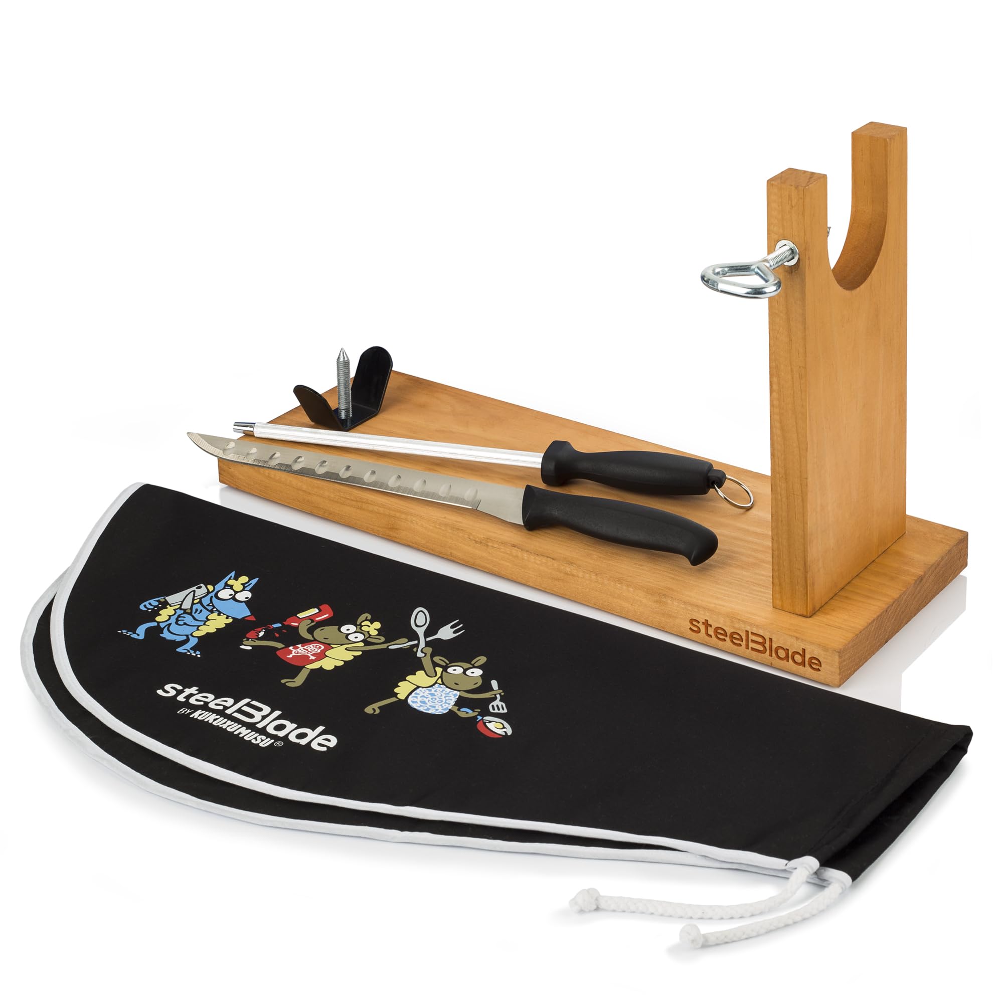 Ham Holder + Kukuxumusu Ham Cover + Ham Knife and Chaira – Ham Holder Made in Spain