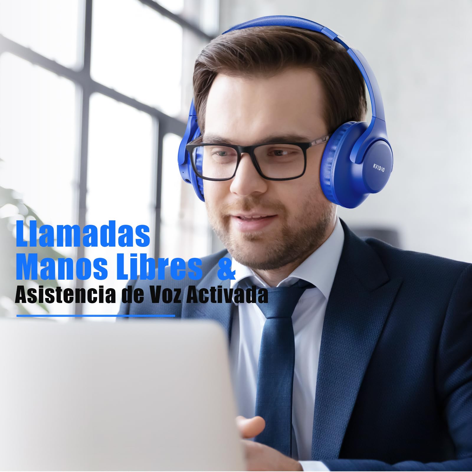 KVIDIO Wireless On-Ear Headphones, 55 Hours Playtime Bluetooth Headphones, Foldable Lightweight Headphones with Microphone, Deep Bass (Black)