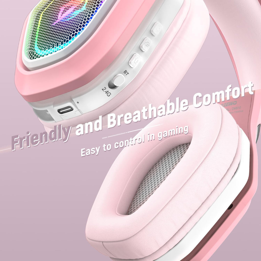 Ozeino Wireless Gaming Headset for PC/Ps5/Ps4, 2.4GHz Wireless+Bluetooth Wireless Gaming Headphones, Low Latency Lossless Sound Quality, 30Hr+ Duration