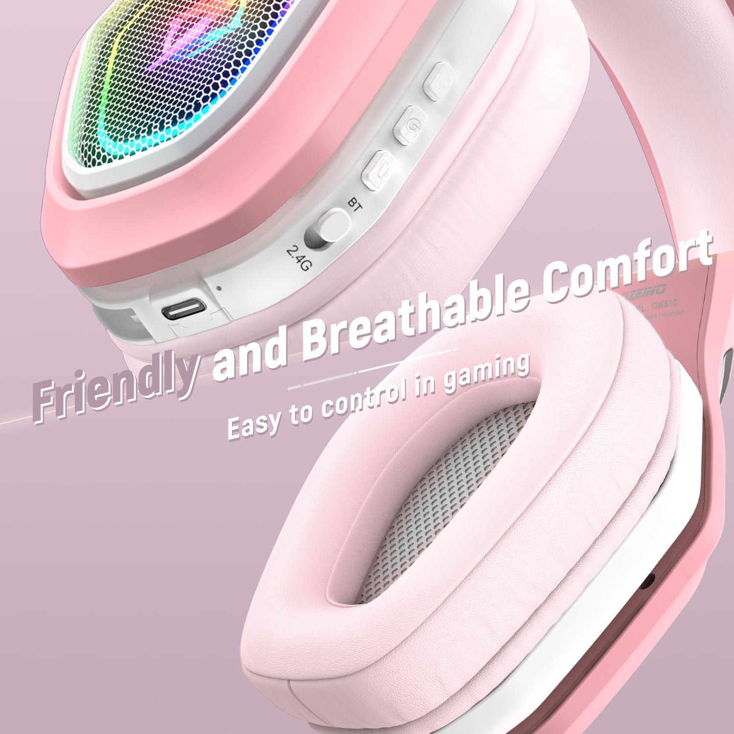 Ozeino Wireless Gaming Headset for PC/Ps5/Ps4, 2.4GHz Wireless+Bluetooth Wireless Gaming Headphones, Low Latency Lossless Sound Quality, 30Hr+ Duration