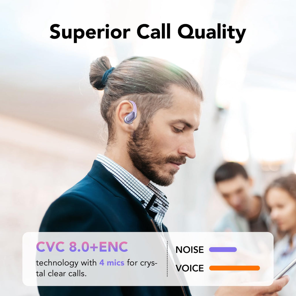 Wireless Headphones, Bluetooth 5.3 Sports Headphones with Ear Hooks, 60H Playback, LED Display, ENC HD Call, Deep Low, Comfortable Fit, IPX7 Waterproof (Black)