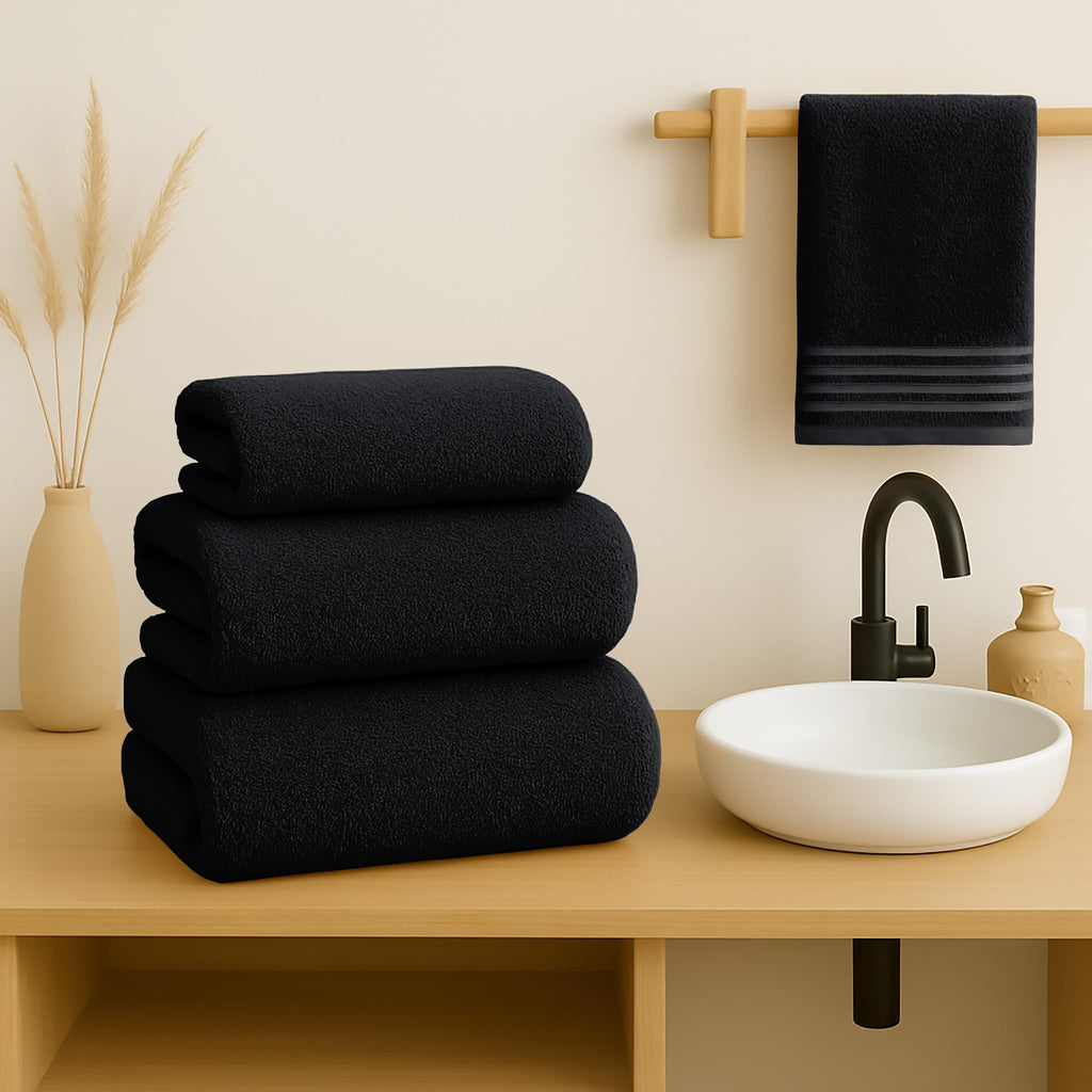 500 g Plain Full Bath Towel Set – Large and Small Terry Towels, 100% Cotton – Pack (2 Washbasin + 2 Shower) – High Absorption – Cotton Towel – Grass