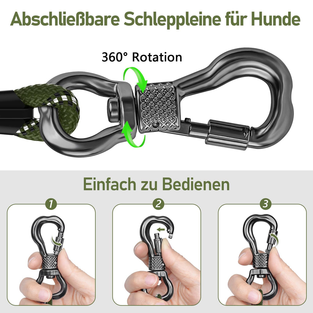 X XBEN Dog Training Lead, 1.5 m, 3 m, 5 m, 6 m, 10 m, 15 m, 20 m, 25 m, 30 m, Long Dog Leash with Lockable Hook, Training Leash for Large and Small Dogs, Reflective and Durable