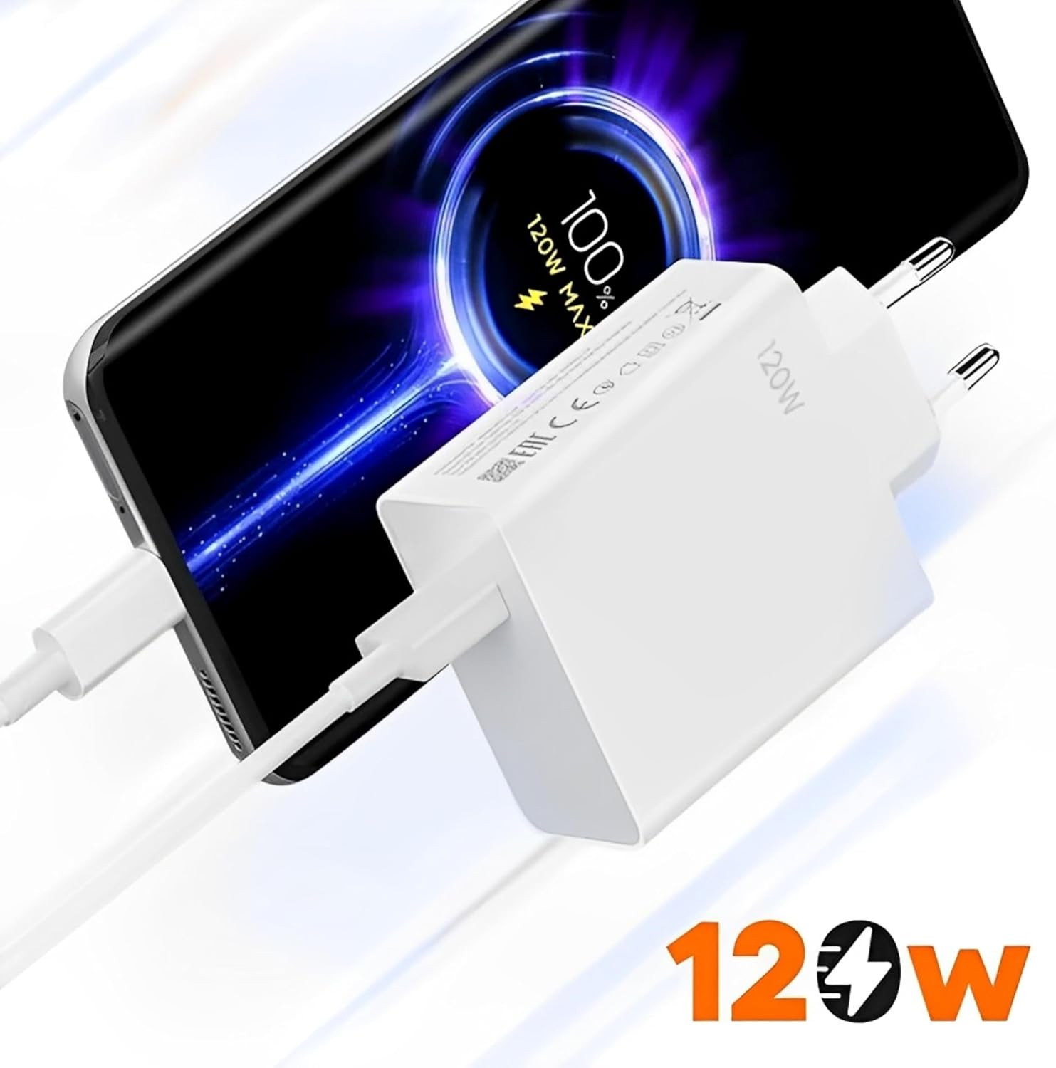 Quick Charge Charger 120 W USB-C Cable 1 Meter, 6 A, Ultra Fast Charging QC 3.0, Compatible, for Xiaomi, Redmin Note, Poco.