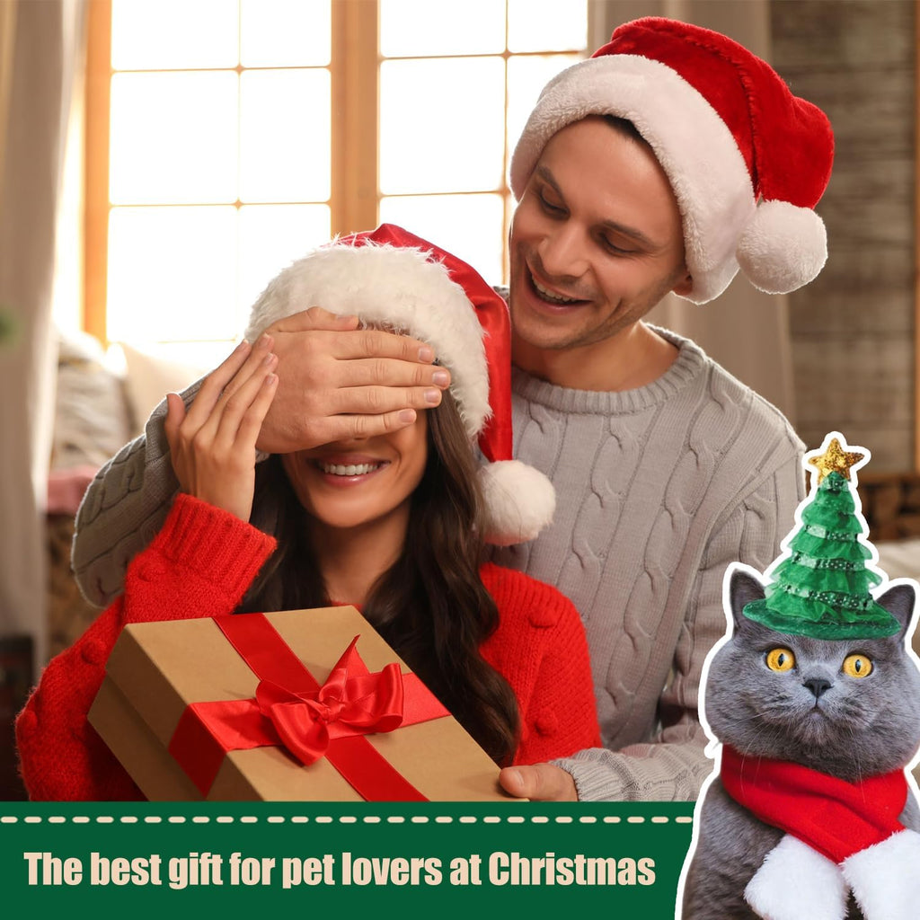 Christmas Costume for Pets, 4 Pieces Christmas Accessories Pet Clothes, Christmas Costumes for Cats Dogs with Hat, Reindeer Antlers Headband, Scarf, Mantle, for Dogs Cats