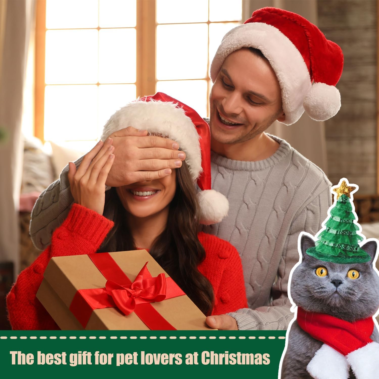 Christmas Costume for Pets, 4 Pieces Christmas Accessories Pet Clothes, Christmas Costumes for Cats Dogs with Hat, Reindeer Antlers Headband, Scarf, Mantle, for Dogs Cats