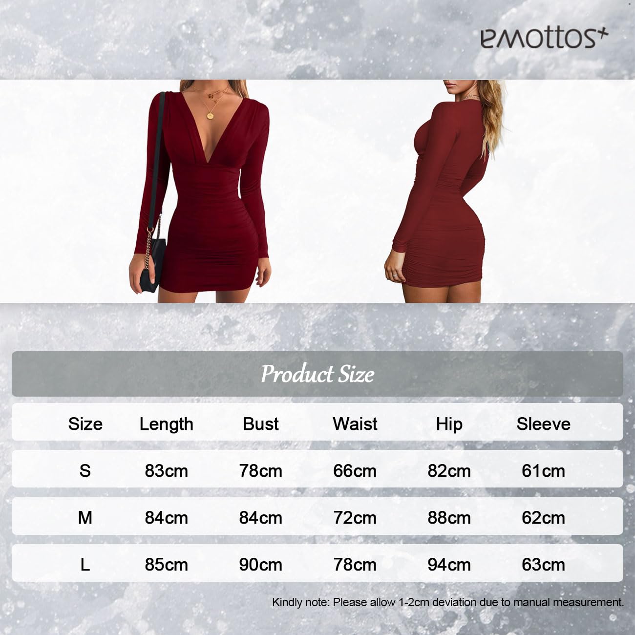 Women Mini Wrap Dress, Sexy Hip-Hugging Ruched Dresses, Soft Deep V Neck/One Shoulder Bodycon Long Sleeve Pencil Dress, Club Cocktail Party Dress(2 Style, S-L)