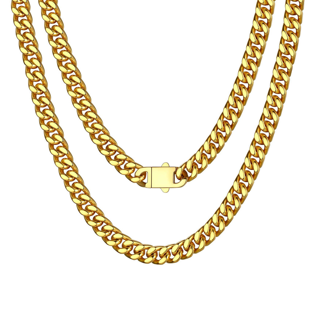 Bestyle Cuban Chain Necklace 5 mm/7 mm/9 mm/12 mm Width Necklace Cuban Miami Chain Length 45-76 cm Necklace Stainless Steel Cuban Chain Silver/Gold/Black Hip Hop Rock Punk Chain