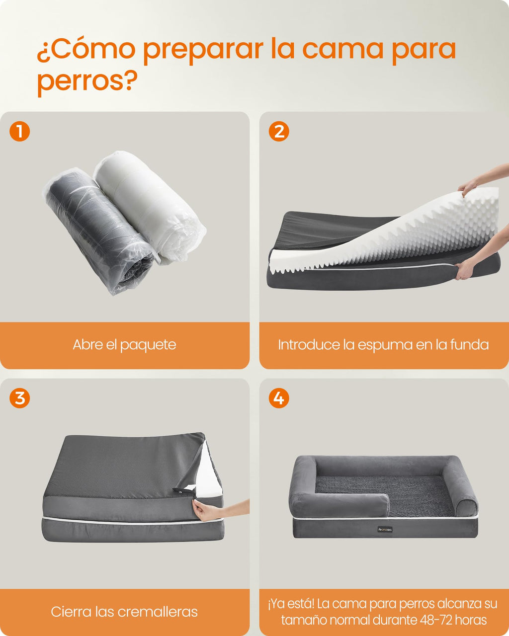 Feandrea Orthopedic Dog Bed, Sofa, Pet Bed, Soft Padding, Raised Edges, Removable and Washable Cover, 122 x 85 x 20 cm, Non-Slip, Osucro Grey PGW078G01