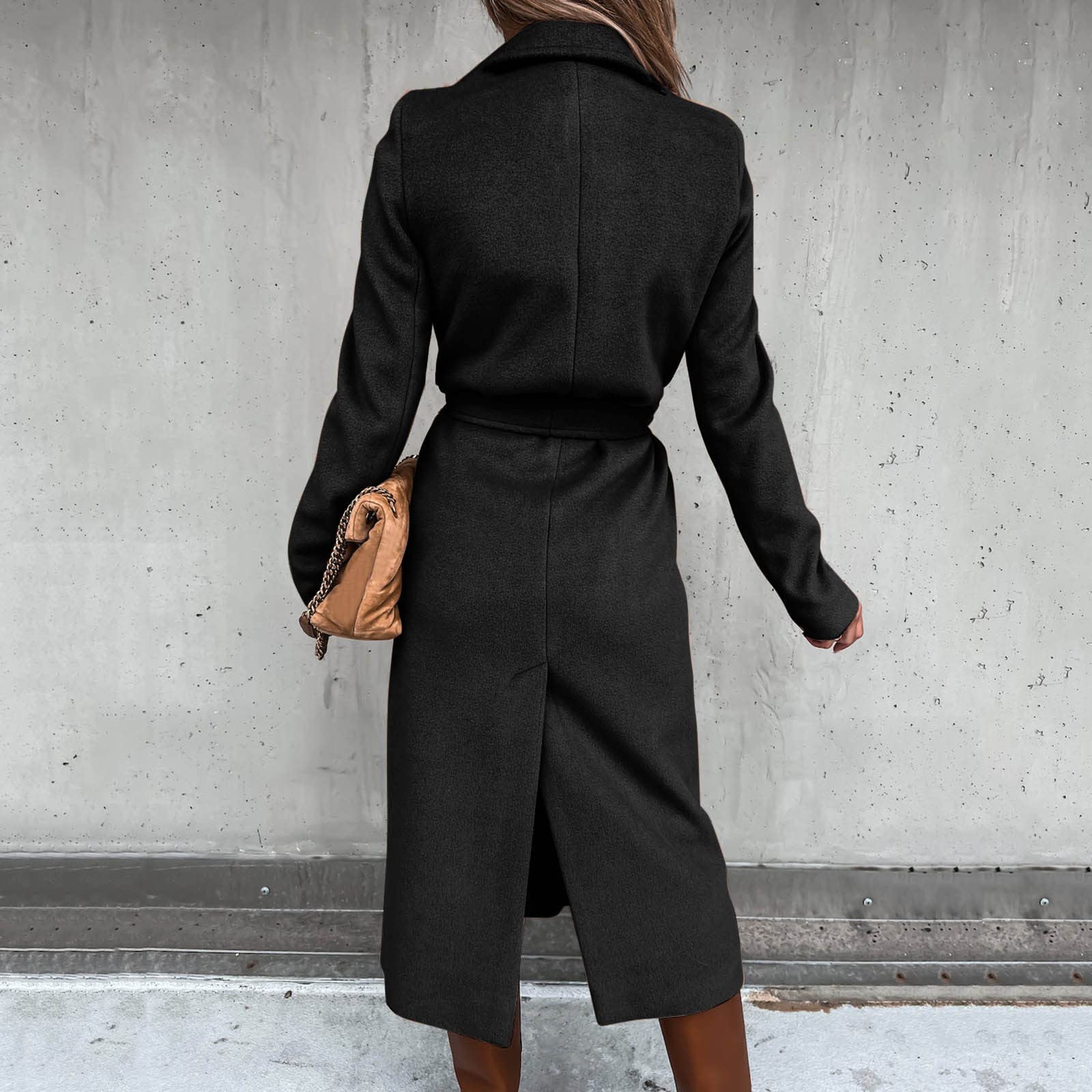 Women's Long Winter Coat, Warm Wool Jacket, Elegant Windbreaker with Thin Lapel, Transitional Fashion