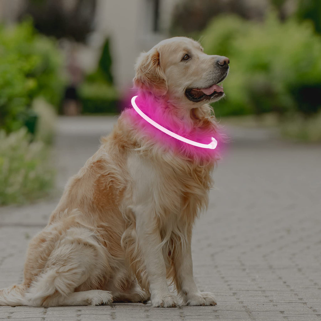 Coolzon Rechargeable and Waterproof Luminous Dog Collar with 3 Light Modes, Adjustable Length LED Collars for Dogs Cats Small Medium Large, Red
