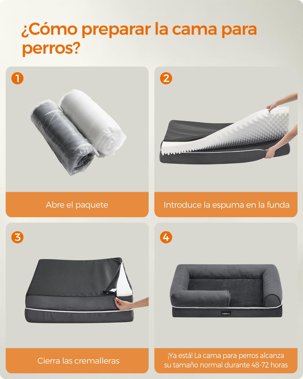 Feandrea Orthopedic Dog Bed, Sofa, Pet Bed, Soft Padding, Raised Edges, Removable and Washable Cover, 122 x 85 x 20 cm, Non-Slip, Osucro Grey PGW078G01