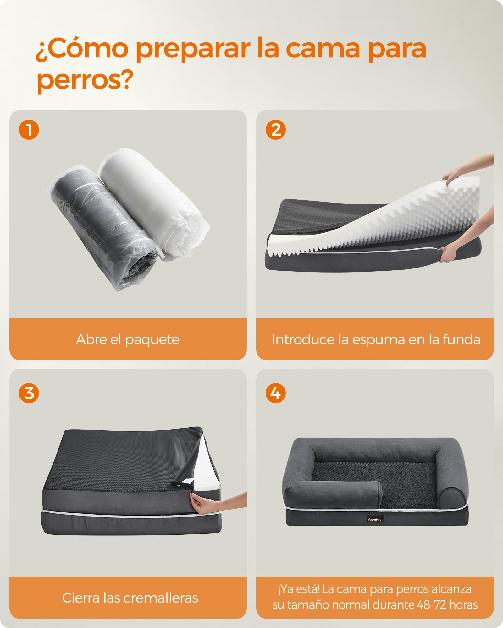 Feandrea Orthopedic Dog Bed, Sofa, Pet Bed, Soft Padding, Raised Edges, Removable and Washable Cover, 122 x 85 x 20 cm, Non-Slip, Osucro Grey PGW078G01