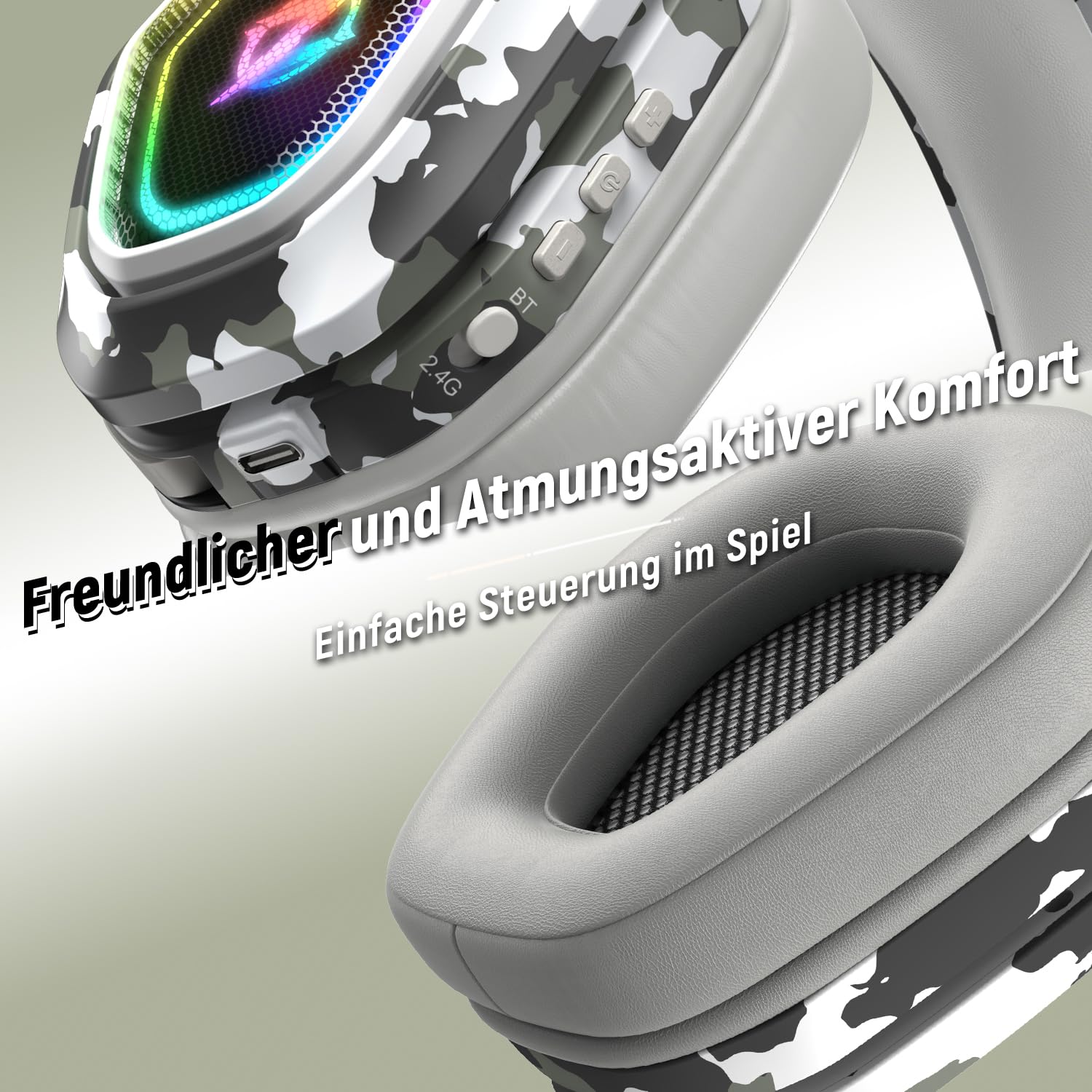 Ozeino Wireless Gaming Headset for PC/Ps5/Ps4, 2.4GHz Wireless+Bluetooth Wireless Gaming Headphones, Low Latency Lossless Sound Quality, 30Hr+ Duration