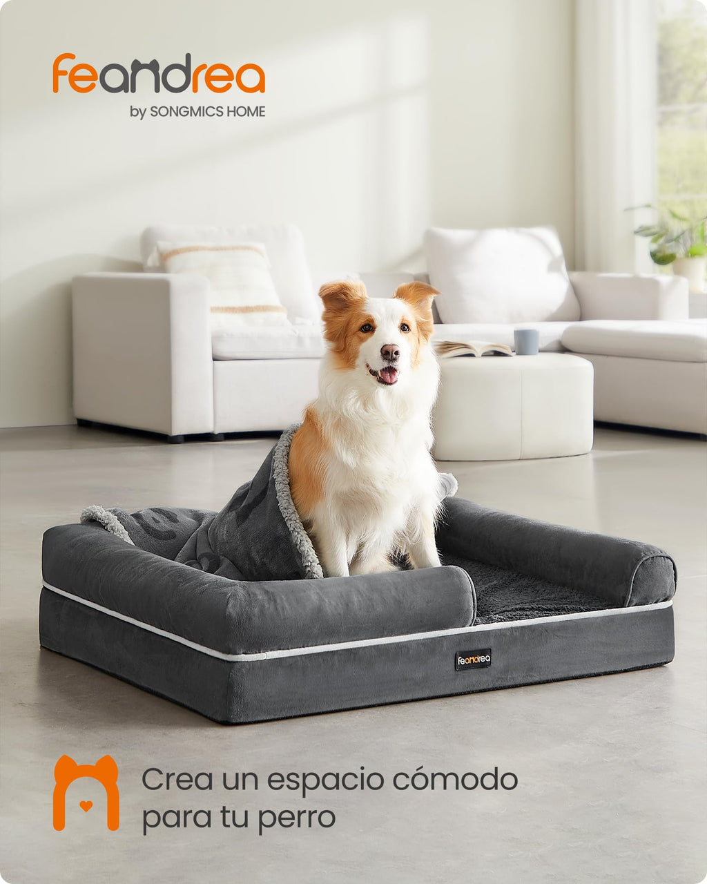 Feandrea Orthopedic Dog Bed, Sofa, Pet Bed, Soft Padding, Raised Edges, Removable and Washable Cover, 122 x 85 x 20 cm, Non-Slip, Osucro Grey PGW078G01