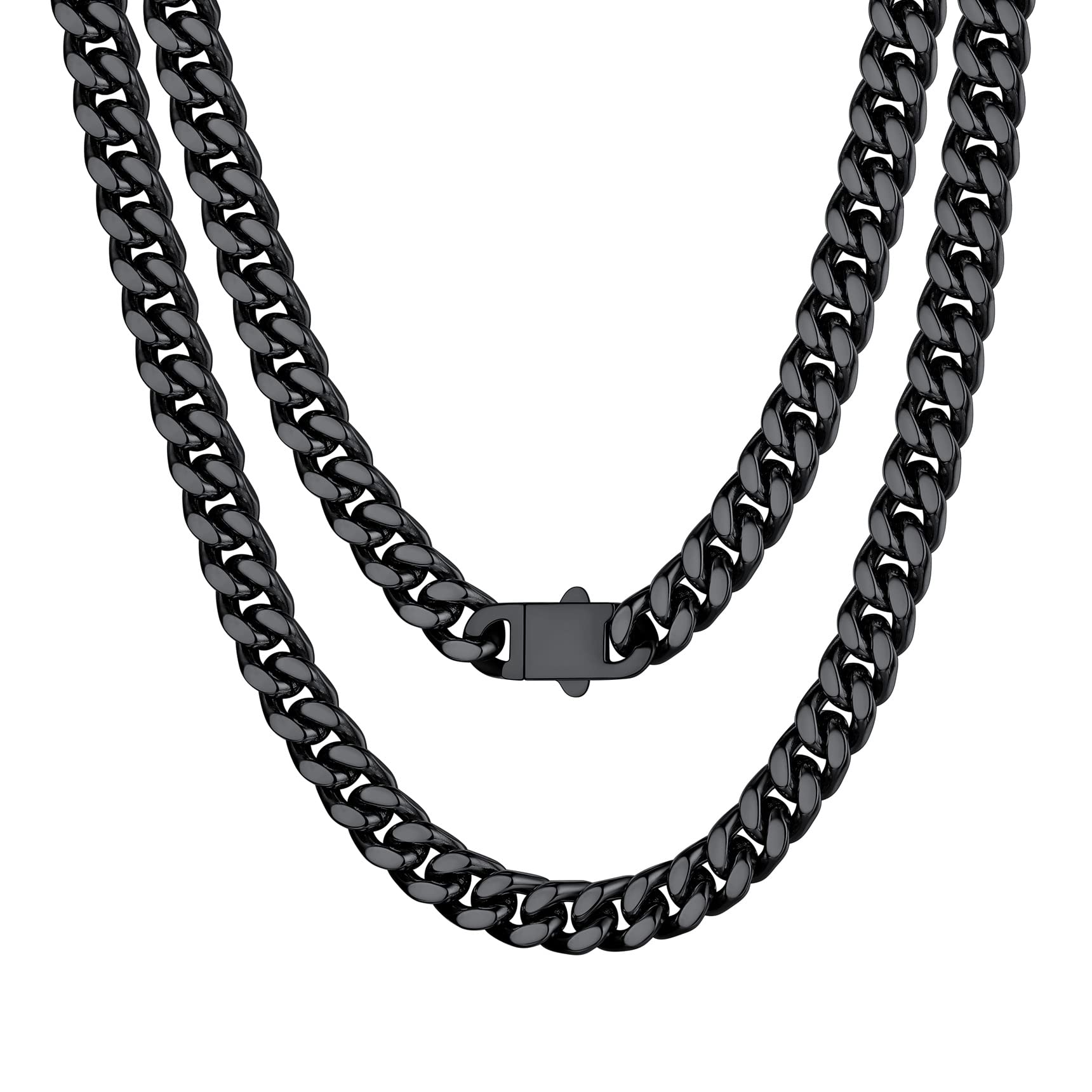 Bestyle Cuban Chain Necklace 5 mm/7 mm/9 mm/12 mm Width Necklace Cuban Miami Chain Length 45-76 cm Necklace Stainless Steel Cuban Chain Silver/Gold/Black Hip Hop Rock Punk Chain