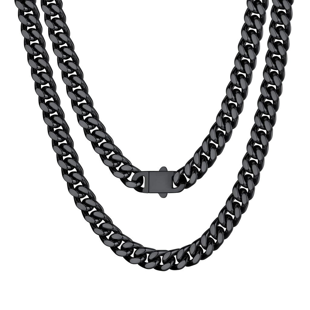 Bestyle Cuban Chain Necklace 5 mm/7 mm/9 mm/12 mm Width Necklace Cuban Miami Chain Length 45-76 cm Necklace Stainless Steel Cuban Chain Silver/Gold/Black Hip Hop Rock Punk Chain