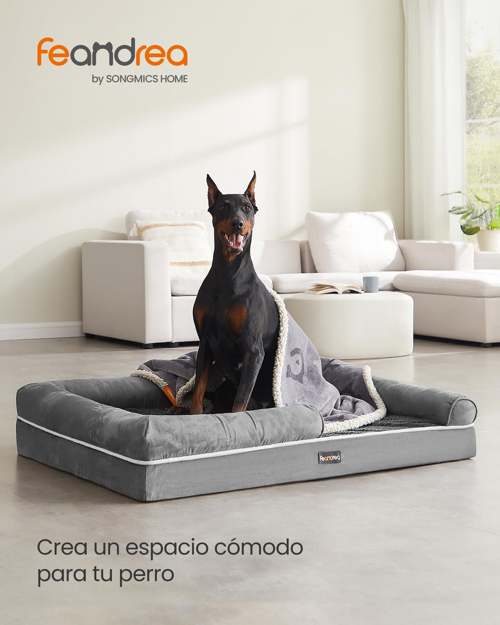Feandrea Orthopedic Dog Bed, Sofa, Pet Bed, Soft Padding, Raised Edges, Removable and Washable Cover, 122 x 85 x 20 cm, Non-Slip, Osucro Grey PGW078G01