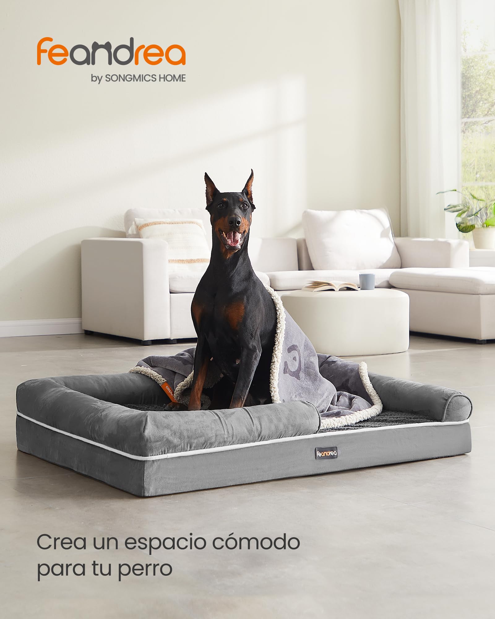 Feandrea Orthopedic Dog Bed, Sofa, Pet Bed, Soft Padding, Raised Edges, Removable and Washable Cover, 122 x 85 x 20 cm, Non-Slip, Osucro Grey PGW078G01