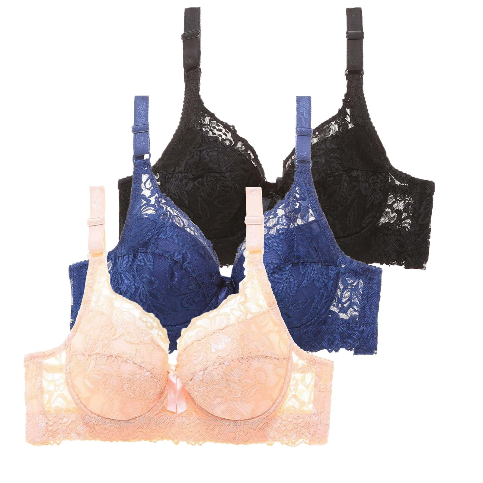 3 Pack Bras for Women Underwire Lace Lace Push Up Adjustable Bra Sexy Bra for Girls Breathable Soft Comfortable Everyday Bras Gifts for Women Girlfriend