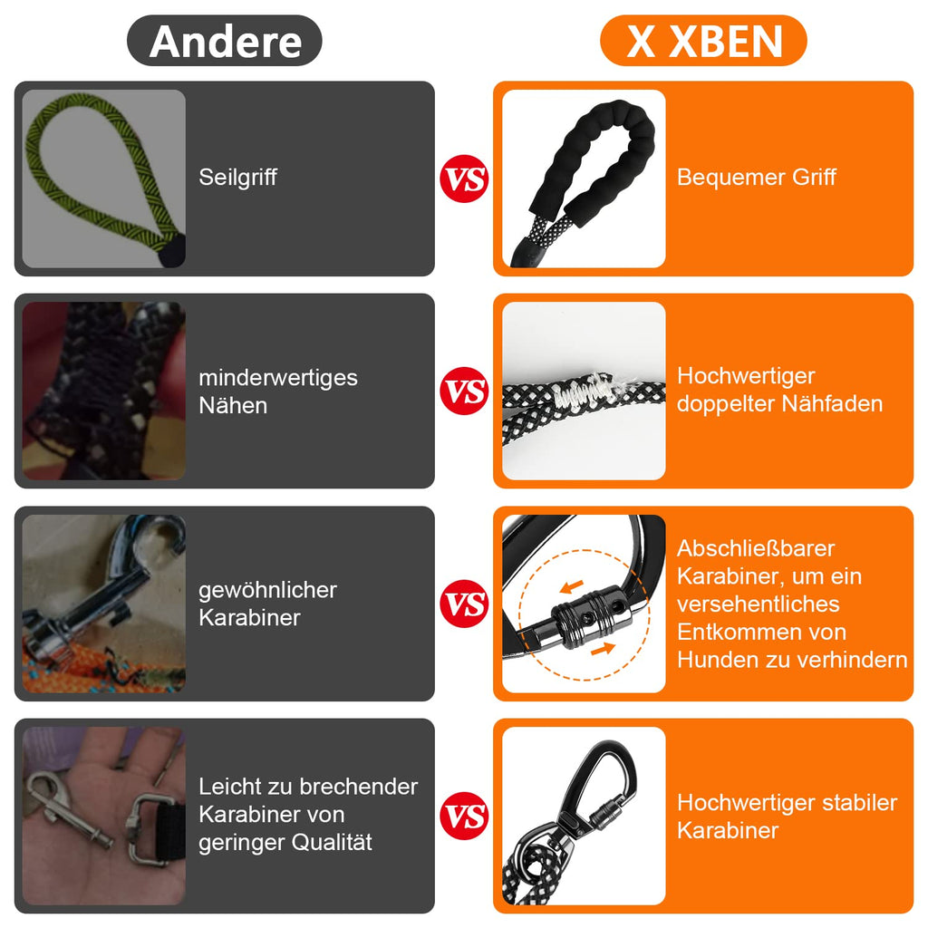 X XBEN Dog Training Lead, 1.5 m, 3 m, 5 m, 6 m, 10 m, 15 m, 20 m, 25 m, 30 m, Long Dog Leash with Lockable Hook, Training Leash for Large and Small Dogs, Reflective and Durable