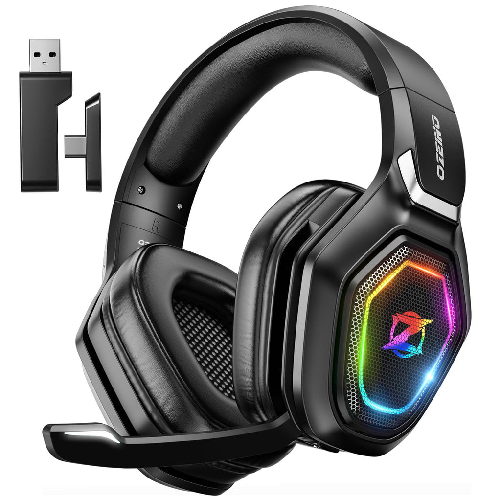 Ozeino Wireless Gaming Headset for PC/Ps5/Ps4, 2.4GHz Wireless+Bluetooth Wireless Gaming Headphones, Low Latency Lossless Sound Quality, 30Hr+ Duration