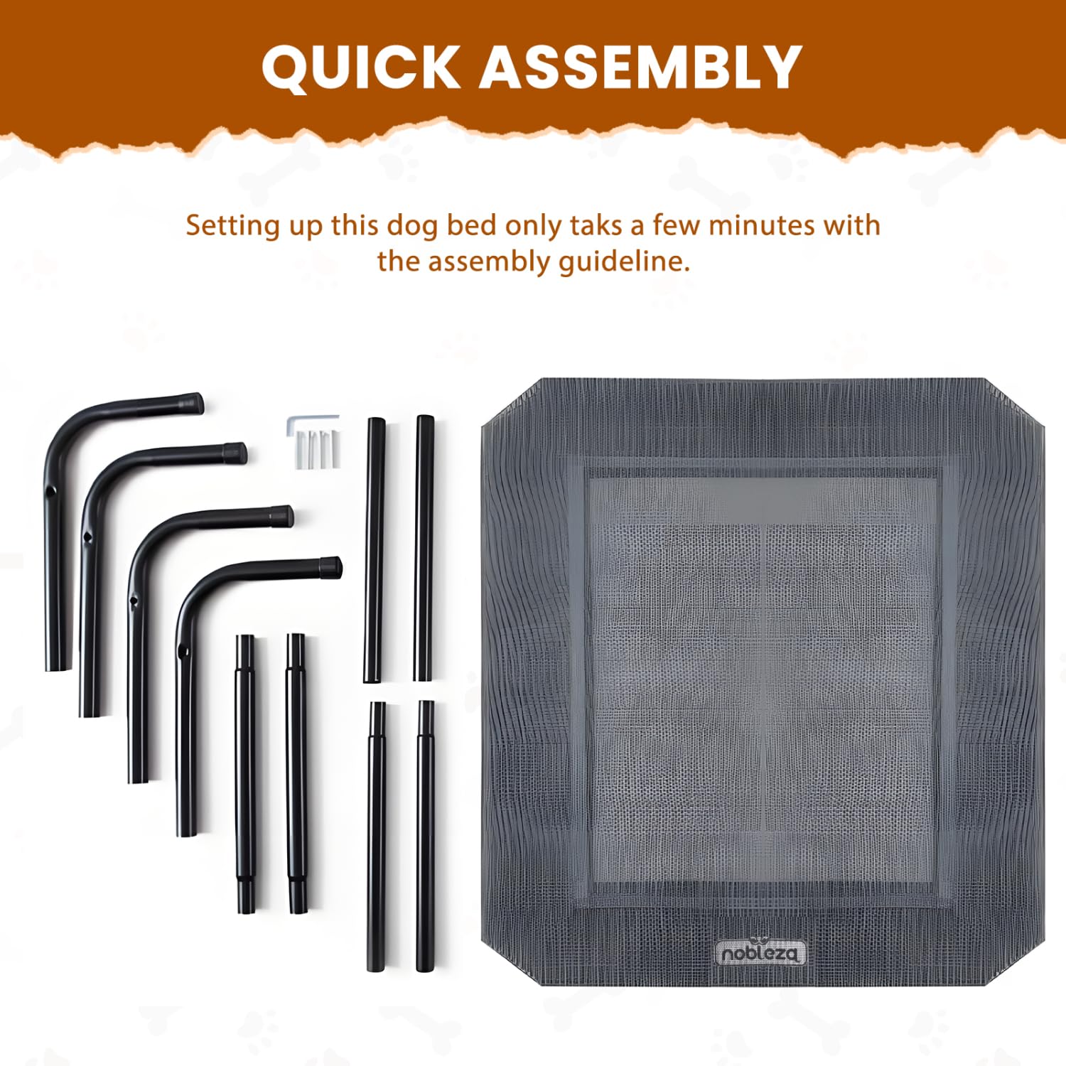 Nobleza Washable Raised Dog Bed, Cooling and Breathable for Outdoor and Indoor, Robust, Grey, L, 124 x 90 x 20 cm