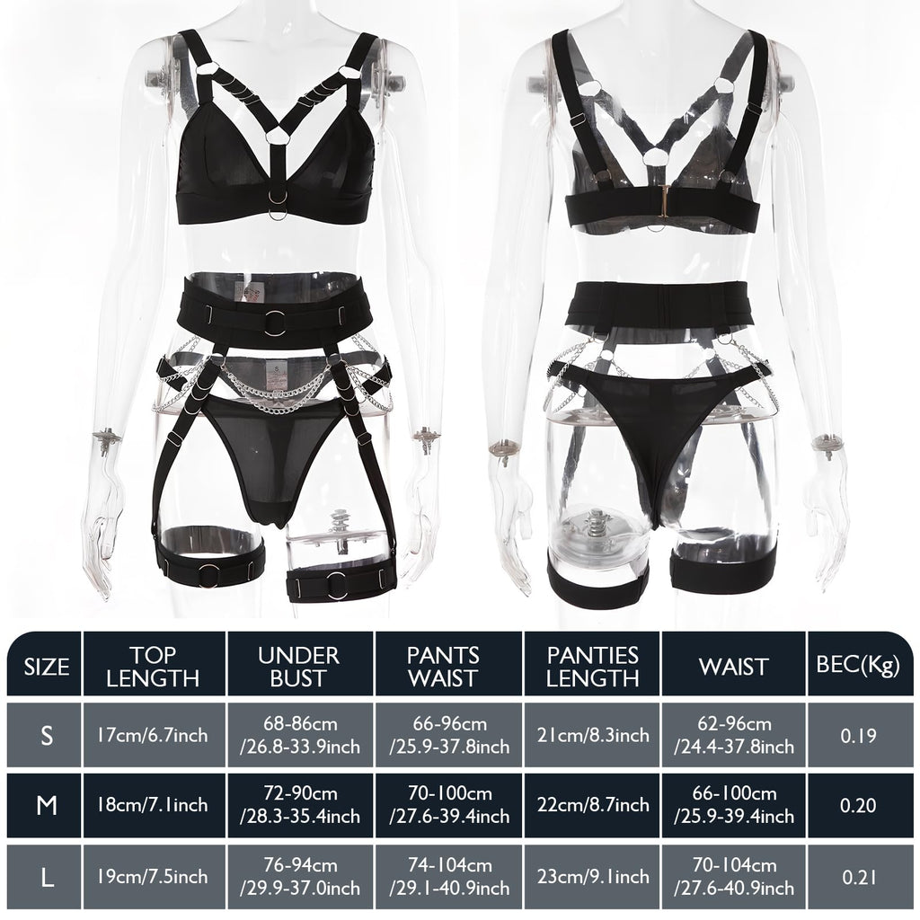 Sexy Lingerie Sets for Women, 5 Pieces Exotic Lingerie Sets with Thigh Garters Bra Set with Underwire and Chain