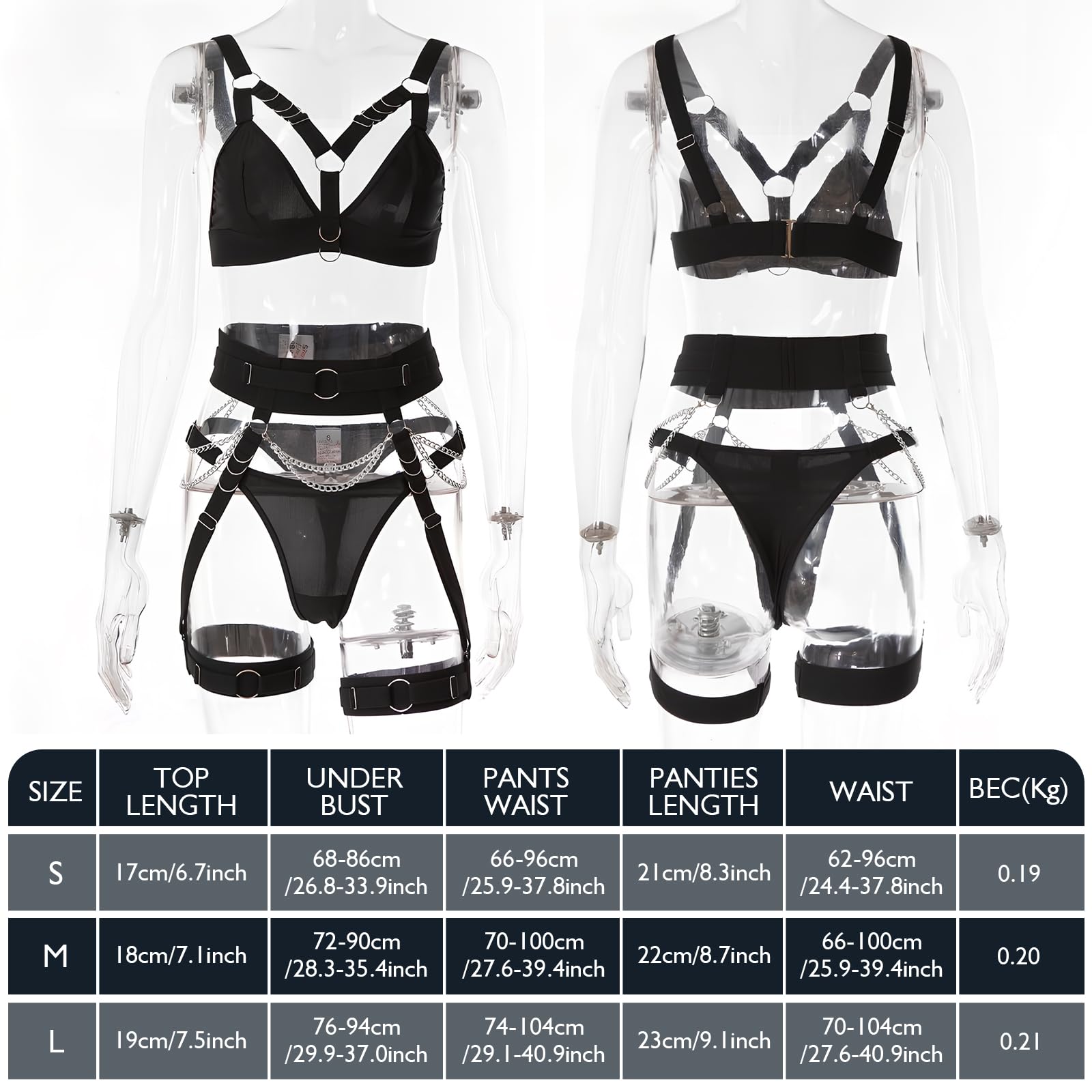 Sexy Lingerie Sets for Women, 5 Pieces Exotic Lingerie Sets with Thigh Garters Bra Set with Underwire and Chain