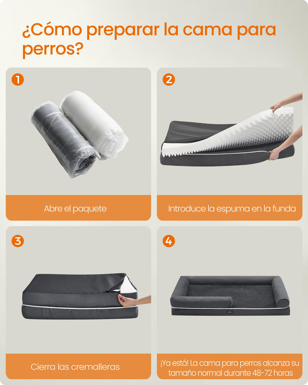 Feandrea Orthopedic Dog Bed, Sofa, Pet Bed, Soft Padding, Raised Edges, Removable and Washable Cover, 122 x 85 x 20 cm, Non-Slip, Osucro Grey PGW078G01