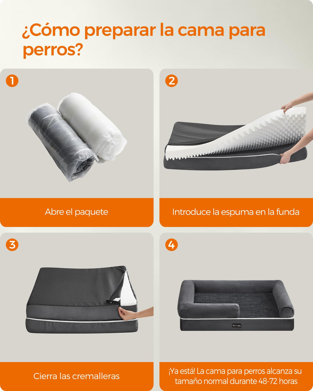 Feandrea Orthopedic Dog Bed, Sofa, Pet Bed, Soft Padding, Raised Edges, Removable and Washable Cover, 122 x 85 x 20 cm, Non-Slip, Osucro Grey PGW078G01