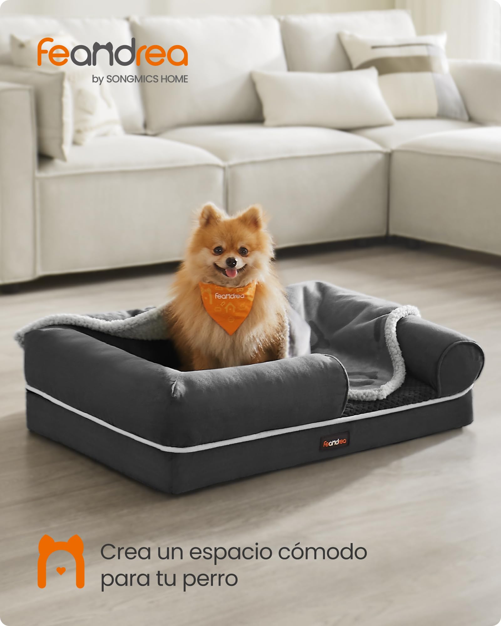 Feandrea Orthopedic Dog Bed, Sofa, Pet Bed, Soft Padding, Raised Edges, Removable and Washable Cover, 122 x 85 x 20 cm, Non-Slip, Osucro Grey PGW078G01