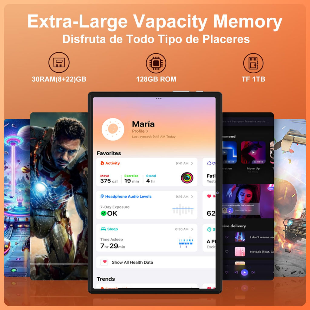 Android 15 Tablet, 30GB RAM 128GB ROM (TF 2TB Expandable), 10 Inch, 8000mAh, WIFI 5G, GPS/BT5.0/OTG, Face ID, Widevine L1, Metal Body Tablet with Keyboard, Mouse and Protective Case -Black