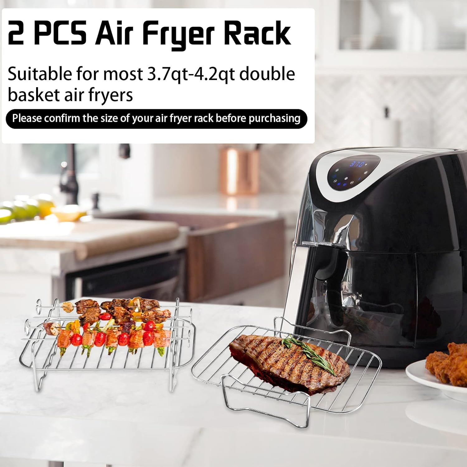 2 Pieces Air Fryer Rack Compatible with Ninja Foodi [AF400EU]/[AF300EU], Air Fryer Rack Set with Skewer, Air Fryer Accessories