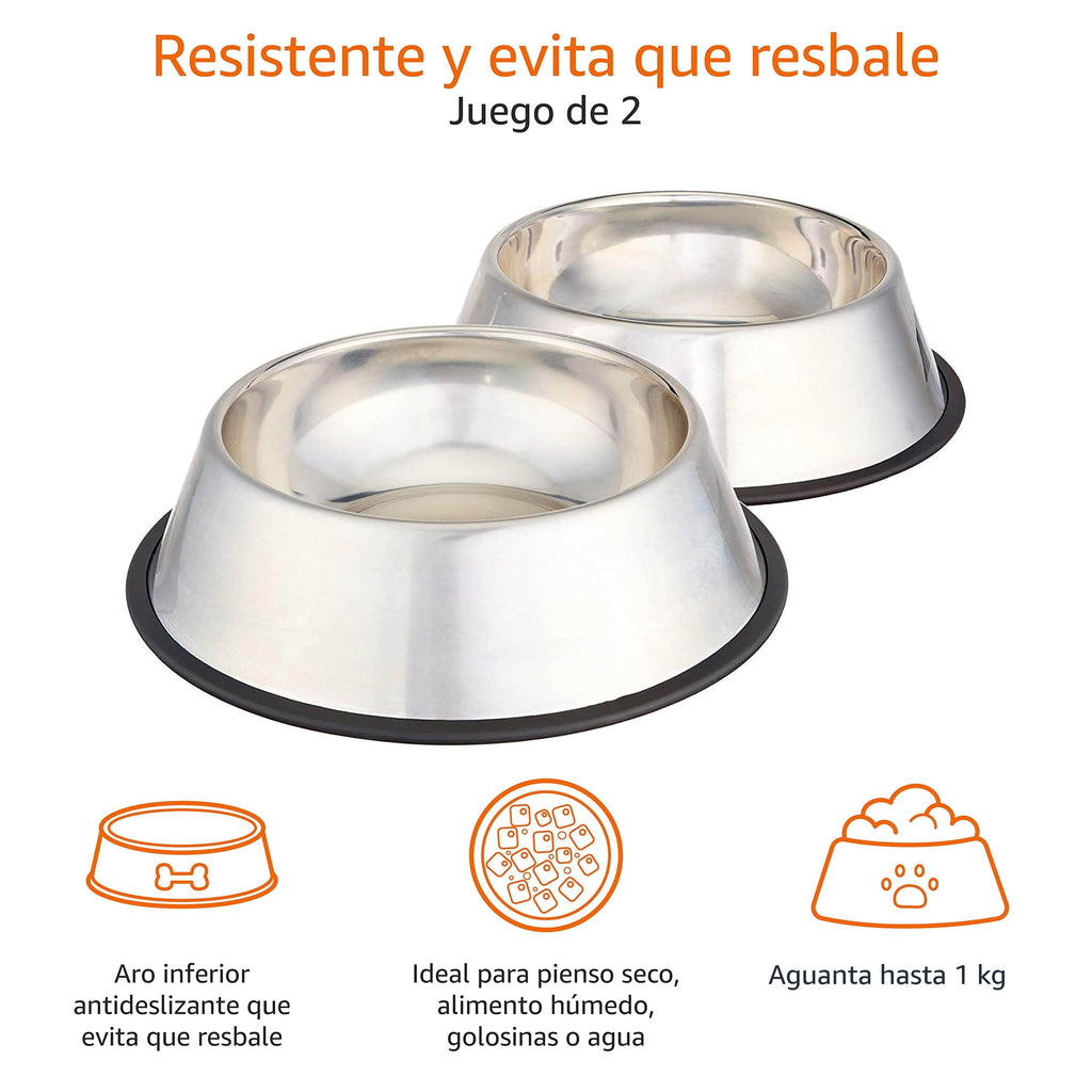 Amazon Basics Stainless Steel Dog Feeder with 2 Feeders, Silver