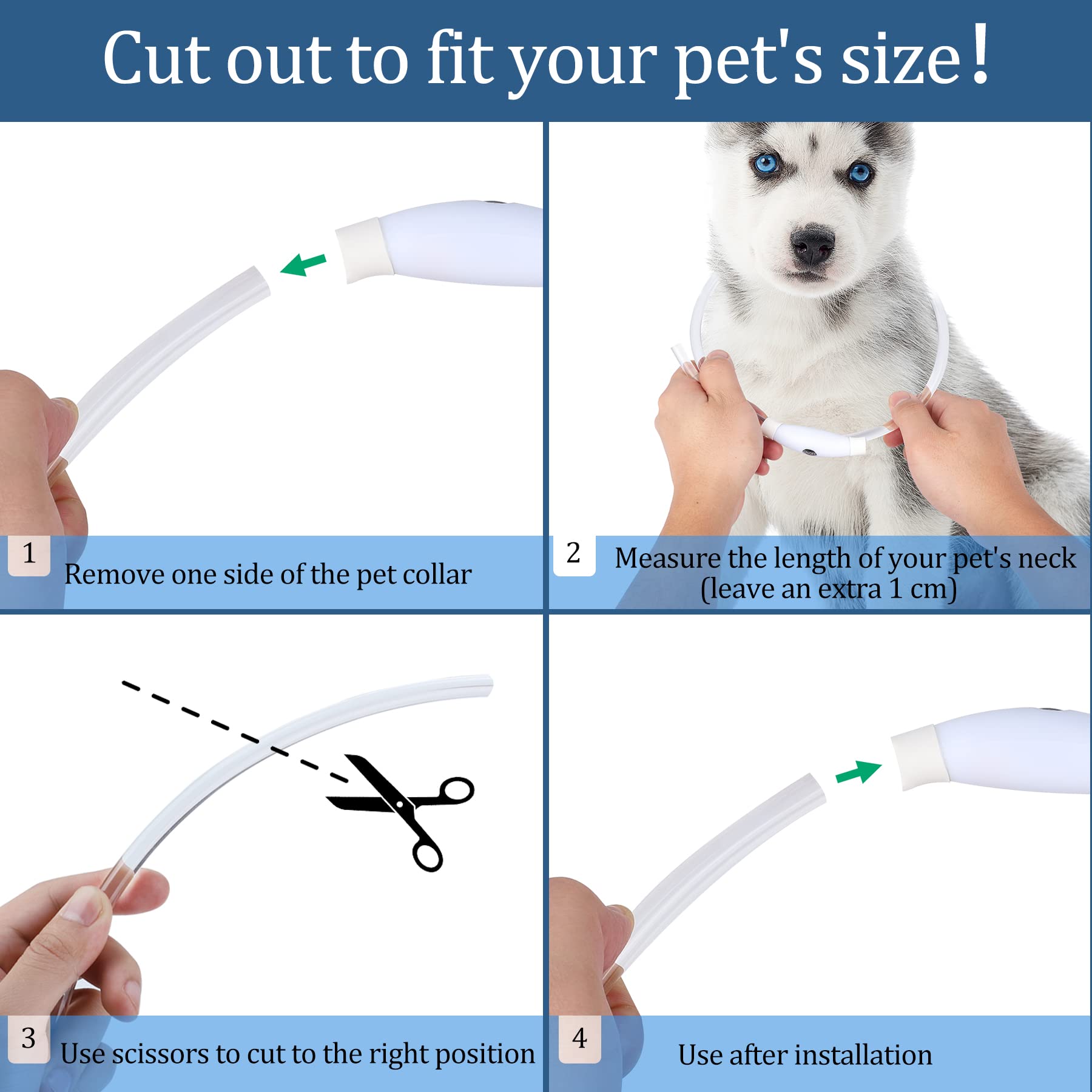 Coolzon Rechargeable and Waterproof Luminous Dog Collar with 3 Light Modes, Adjustable Length LED Collars for Dogs Cats Small Medium Large, Red