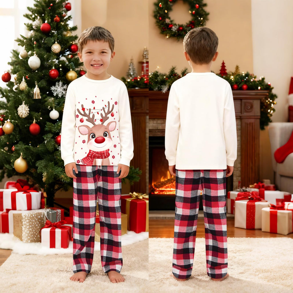 Christmas Family Pajamas, Christmas Family Pajamas Set, Long Sleepwear, Sleeping Sleeves, Cute Elk Print, Suitable for Women, Men, Kids and Baby, Red