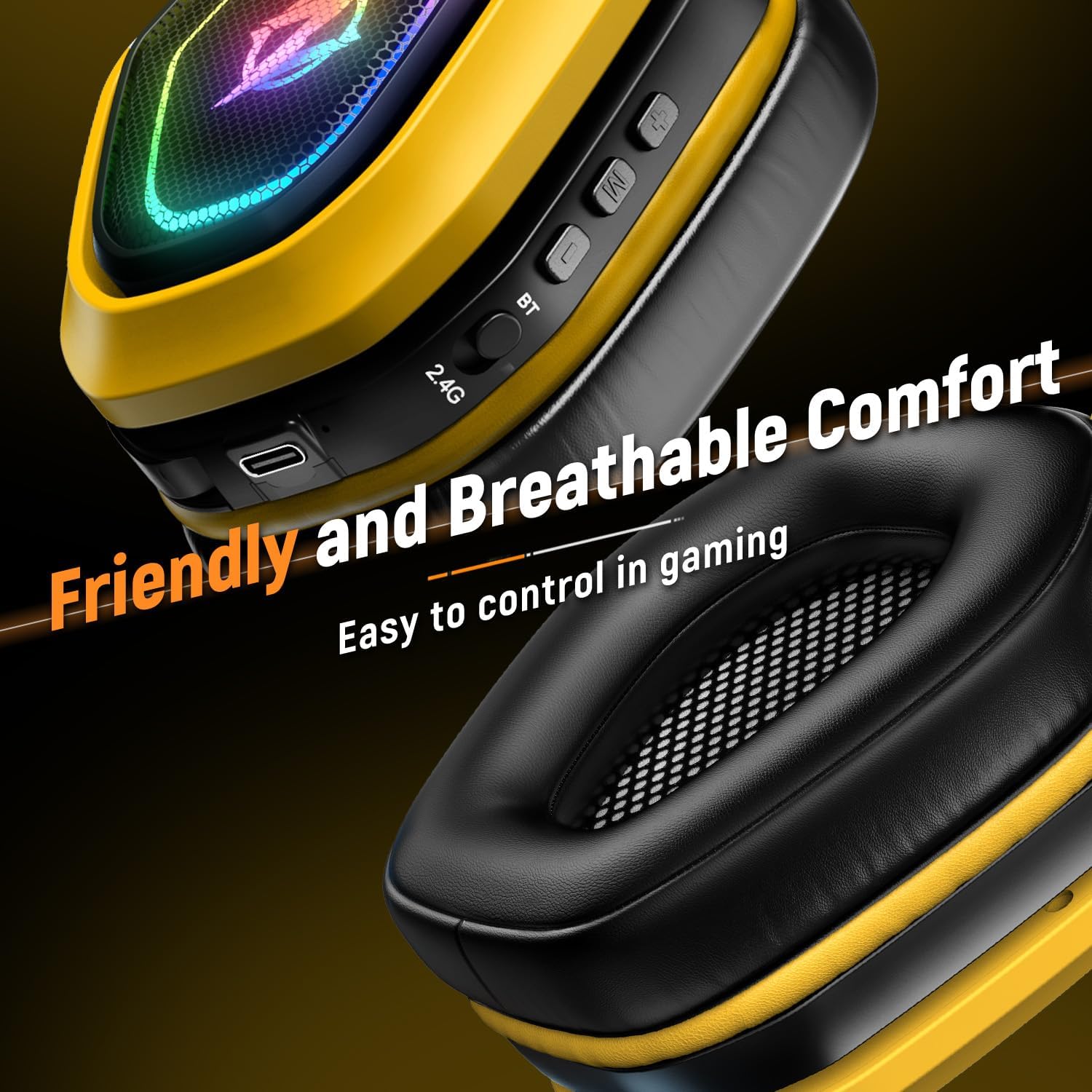 Ozeino Wireless Gaming Headset for PC/Ps5/Ps4, 2.4GHz Wireless+Bluetooth Wireless Gaming Headphones, Low Latency Lossless Sound Quality, 30Hr+ Duration